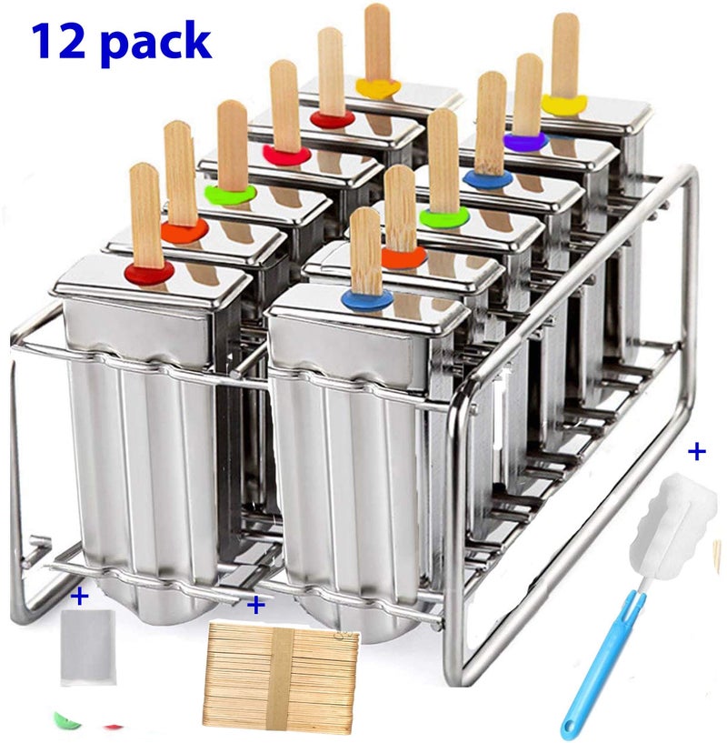 pizety 12 cavity mold stainless steel popsicle mold metal ice pop molds bpa free -ice Cream Ice Lolly Popsicle Mold pop molds with wooden sticks-ice pop maker molds popsicle mold stainless steel - Image 2